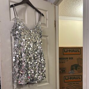 Silver Sequin Mini Dress